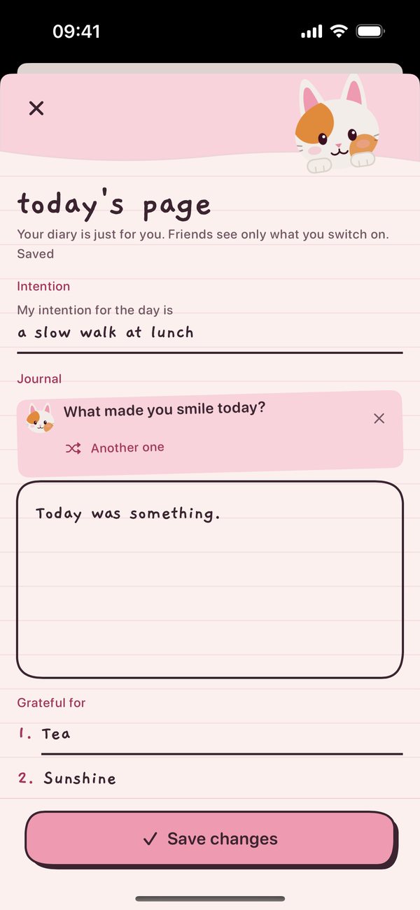 Today's check-in: a private journal, things you're grateful for and minutes spent