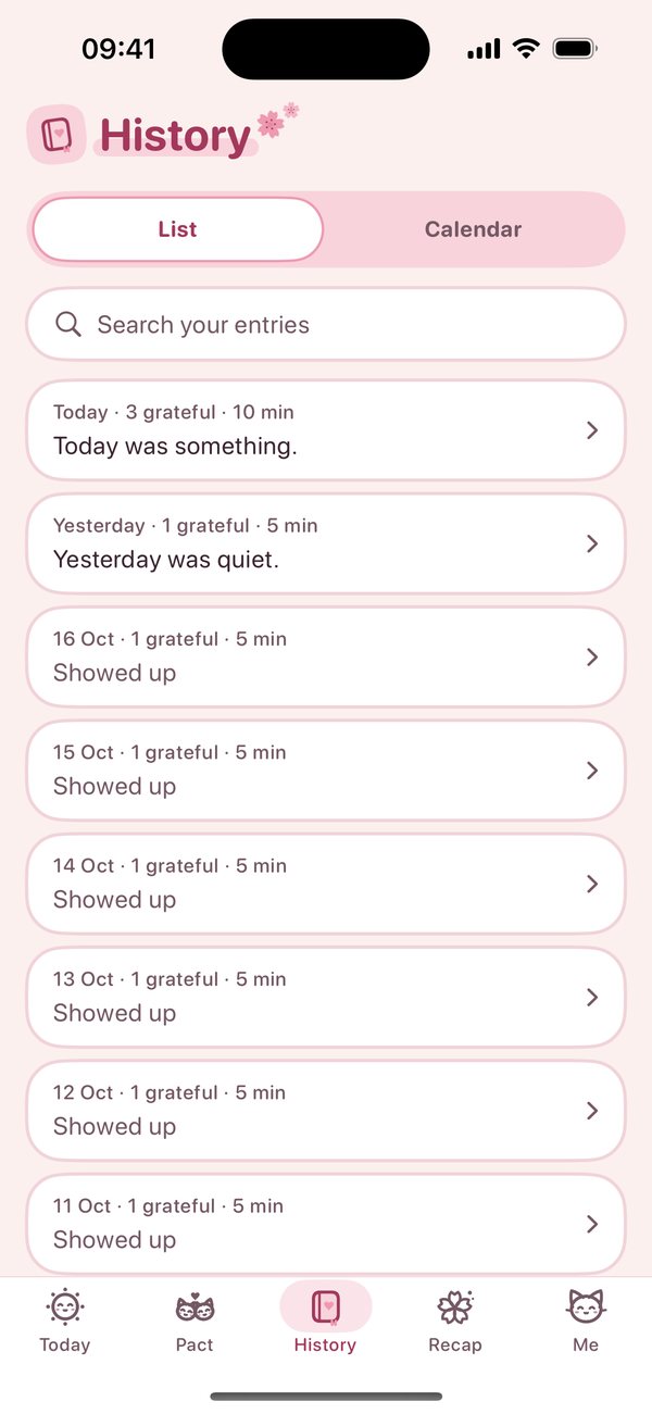 History: a list of past check-ins with search